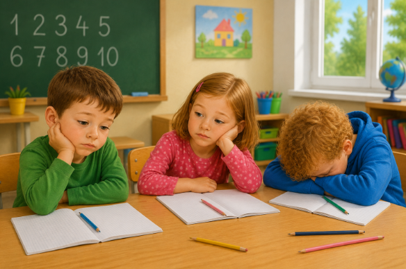 Mia, Leo und Jonas in der Mathestunde